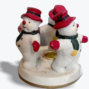 Vintage Snowman Family Candle Holder Christmas Holiday‎ Decor Winter 4 inch